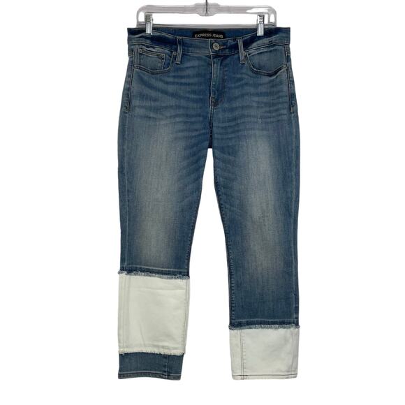 Express ankle super skinny mid rise color block jeans size 8s - Picture 1 of 16